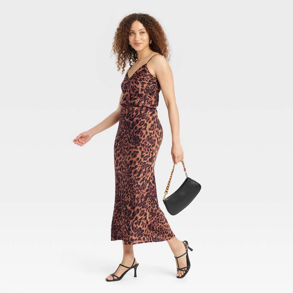 Womens Maxi Slip Skirt - A New Day Brown Leopard Print M Product Image