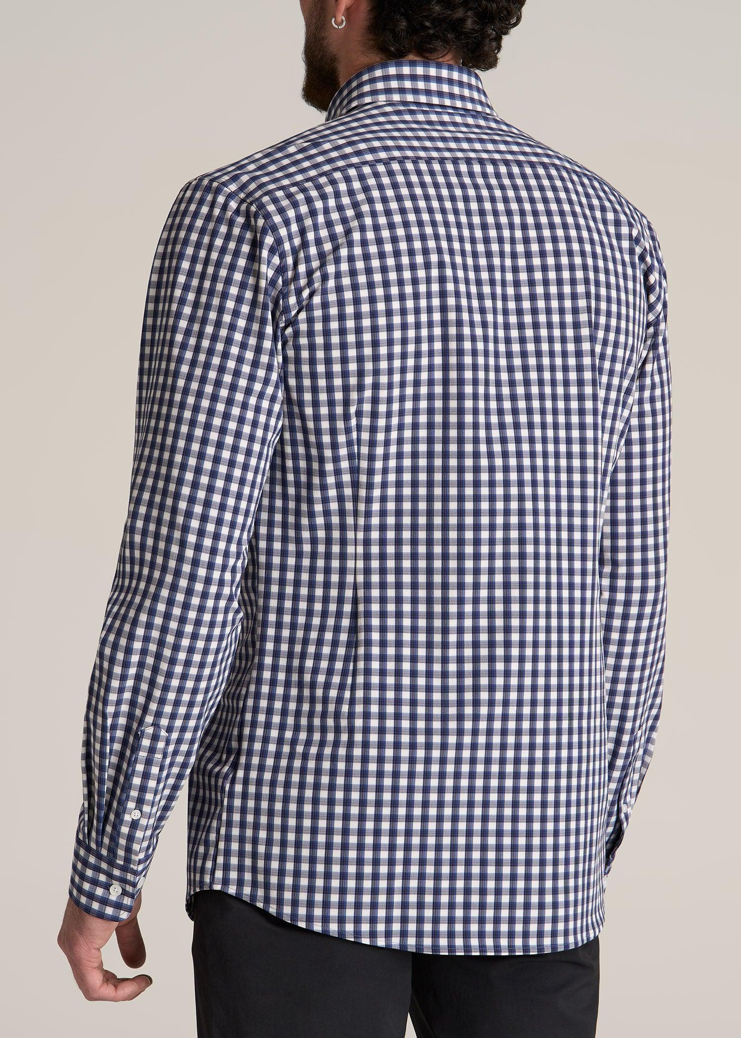 Traveler Stretch Dress Shirt for Tall Men in Blue and White Gingham Product Image