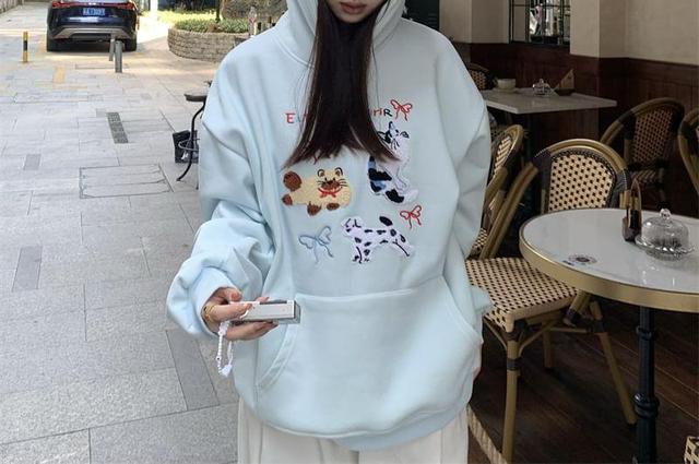 Animal Embroidered Oversized Hoodie Product Image