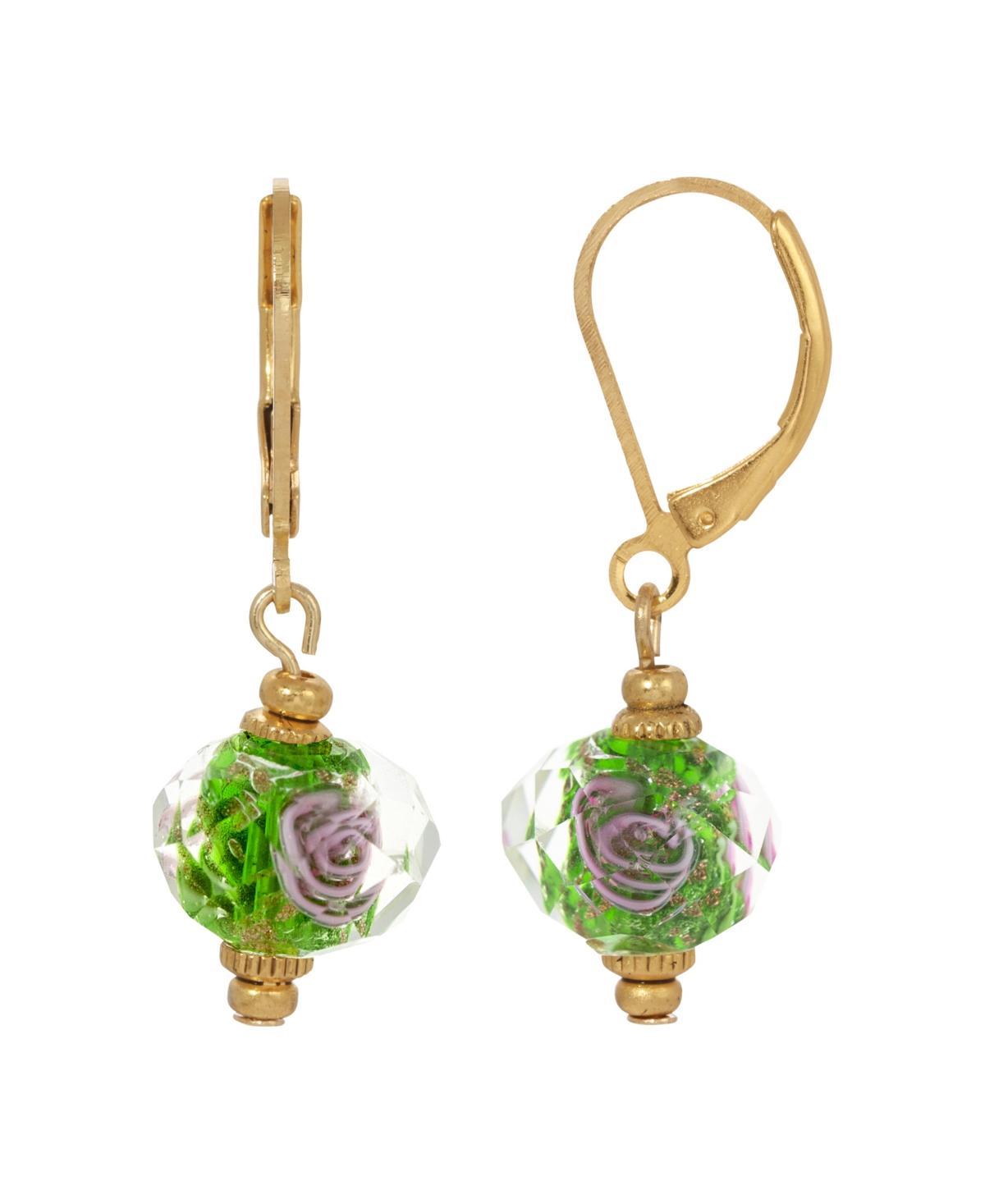 1928 Gold Tone Simulated Crystal Emerald Flower Earrings, Womens, Green Product Image