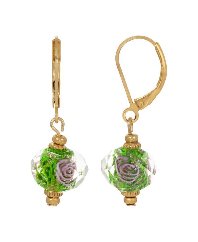 1928 Gold Tone Simulated Crystal Emerald Flower Earrings, Women's, Green - Size: One Size Product Image