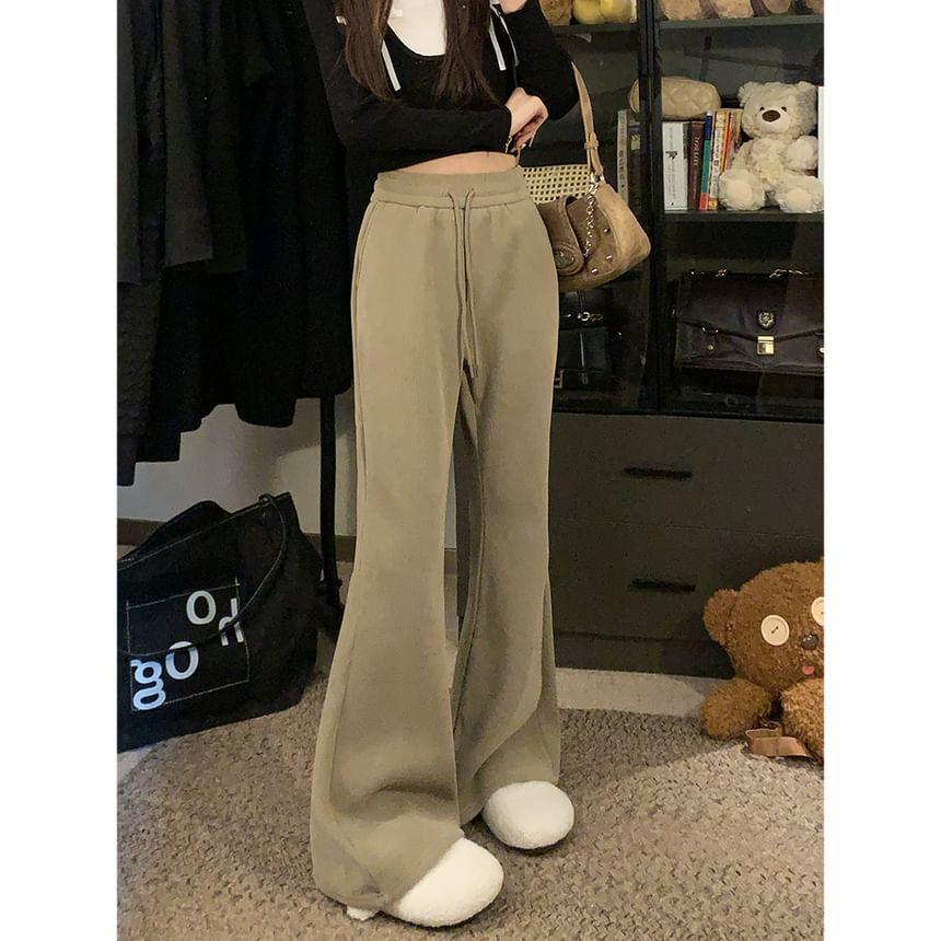 Drawstring Waist Plain Flared Pants product image