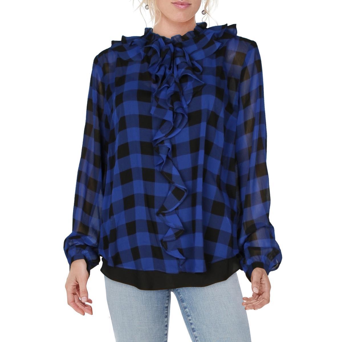 LAUREN RALPH LAUREN Womens Ruffled Office Blouse In Blue Product Image