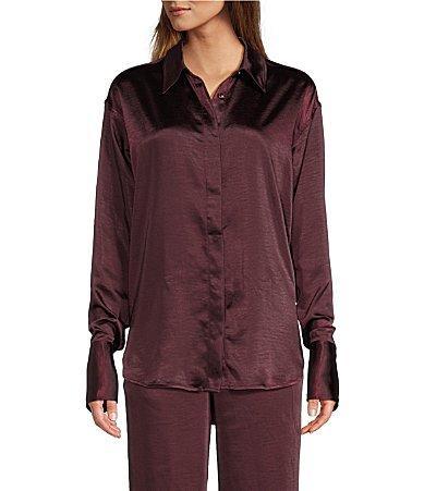 Good American Washed Satin Button Front Long Sleeve Weekend Coordinating Shirt product image