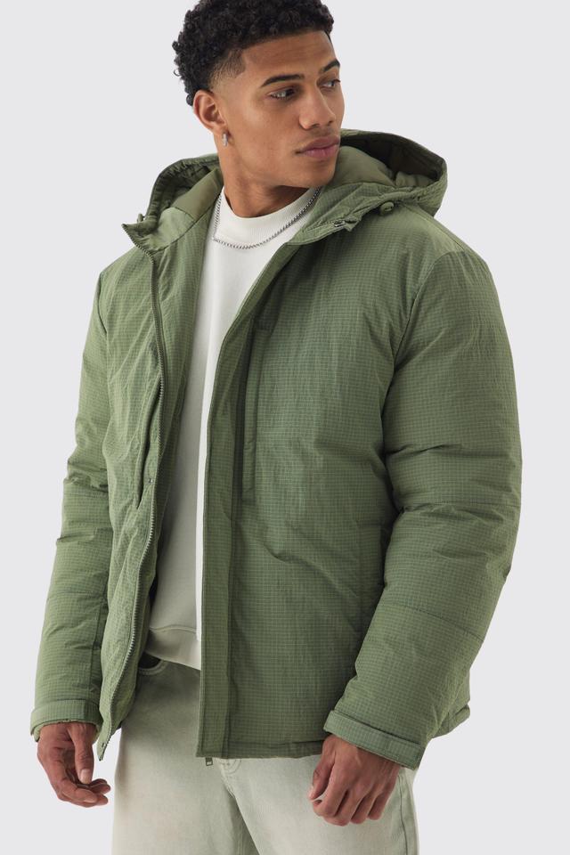 Oversized Ripstop Nylon Hooded Parka In Khaki | boohooMAN USA Product Image