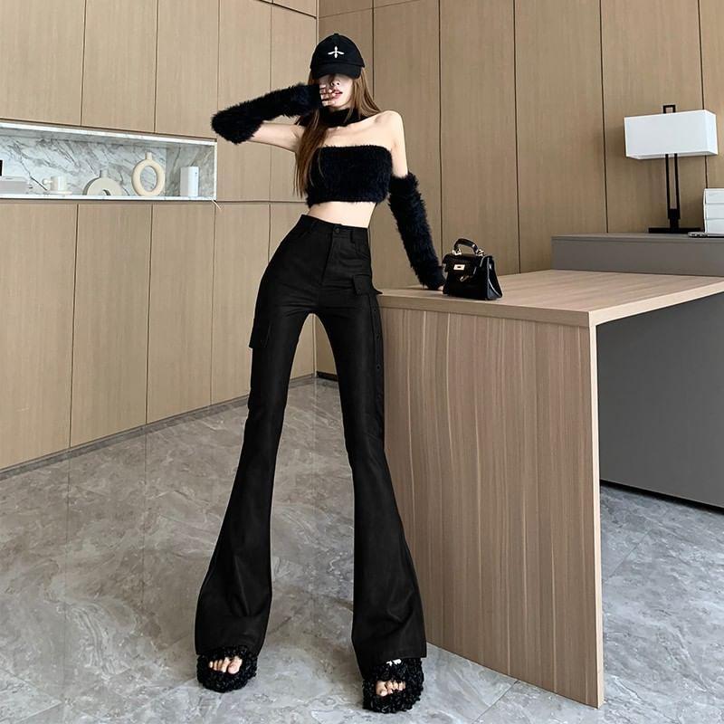 High Rise Faux Leather Flared Pants Product Image