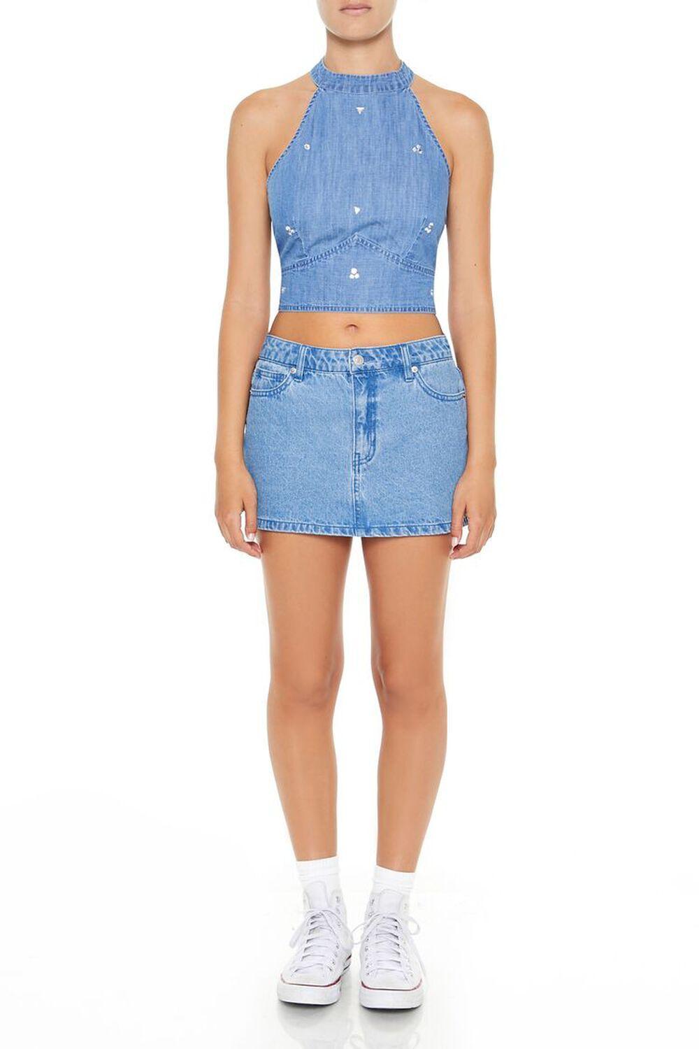 Rhinestone Denim Crop Top | Forever 21 Product Image