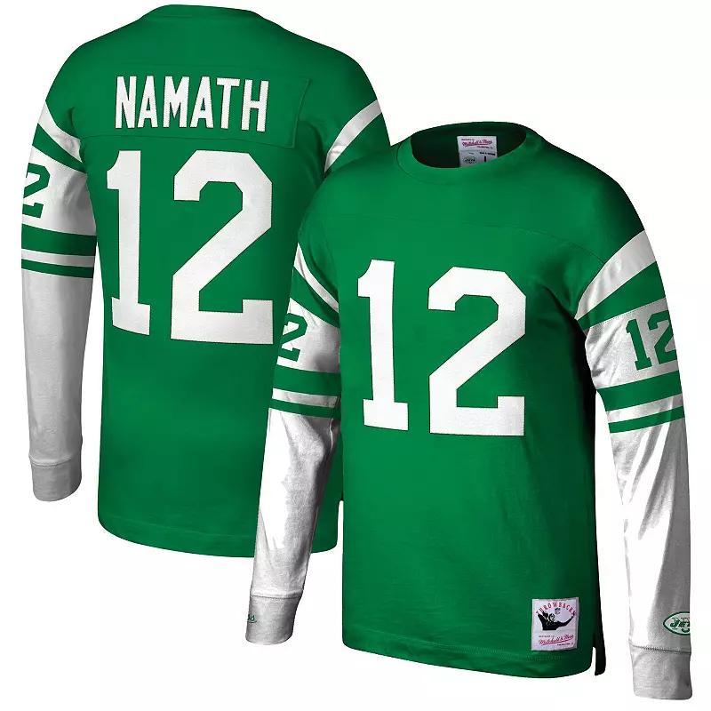 Mens Mitchell & Ness Joe Namath Kelly New York Jets Throwback Retired Player Name & Number Long Sleeve Top Product Image