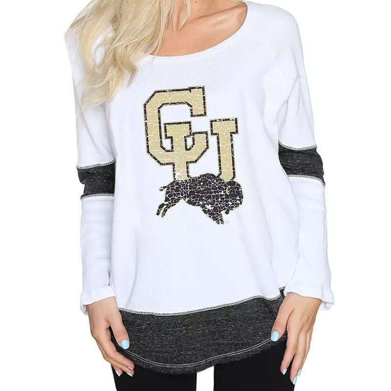 Womens Original Retro Brand White Distressed Colorado Buffaloes Thermal Long Sleeve T-shirt Product Image