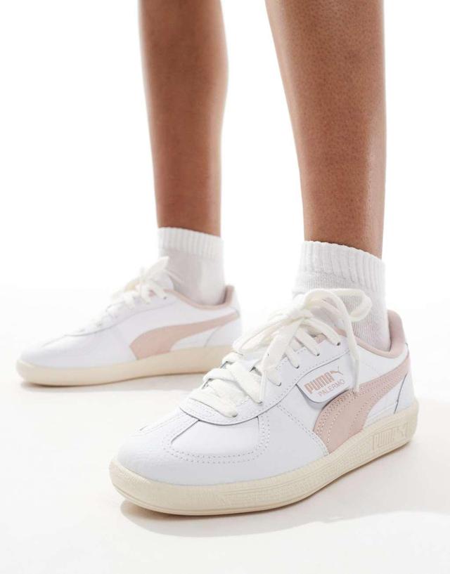 Puma Palermo sneakers in white with pink detail Product Image