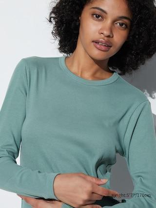 Womens Soft Ribbed Crew Neck Long-Sleeve T-Shirt Green XL UNIQLO US Product Image