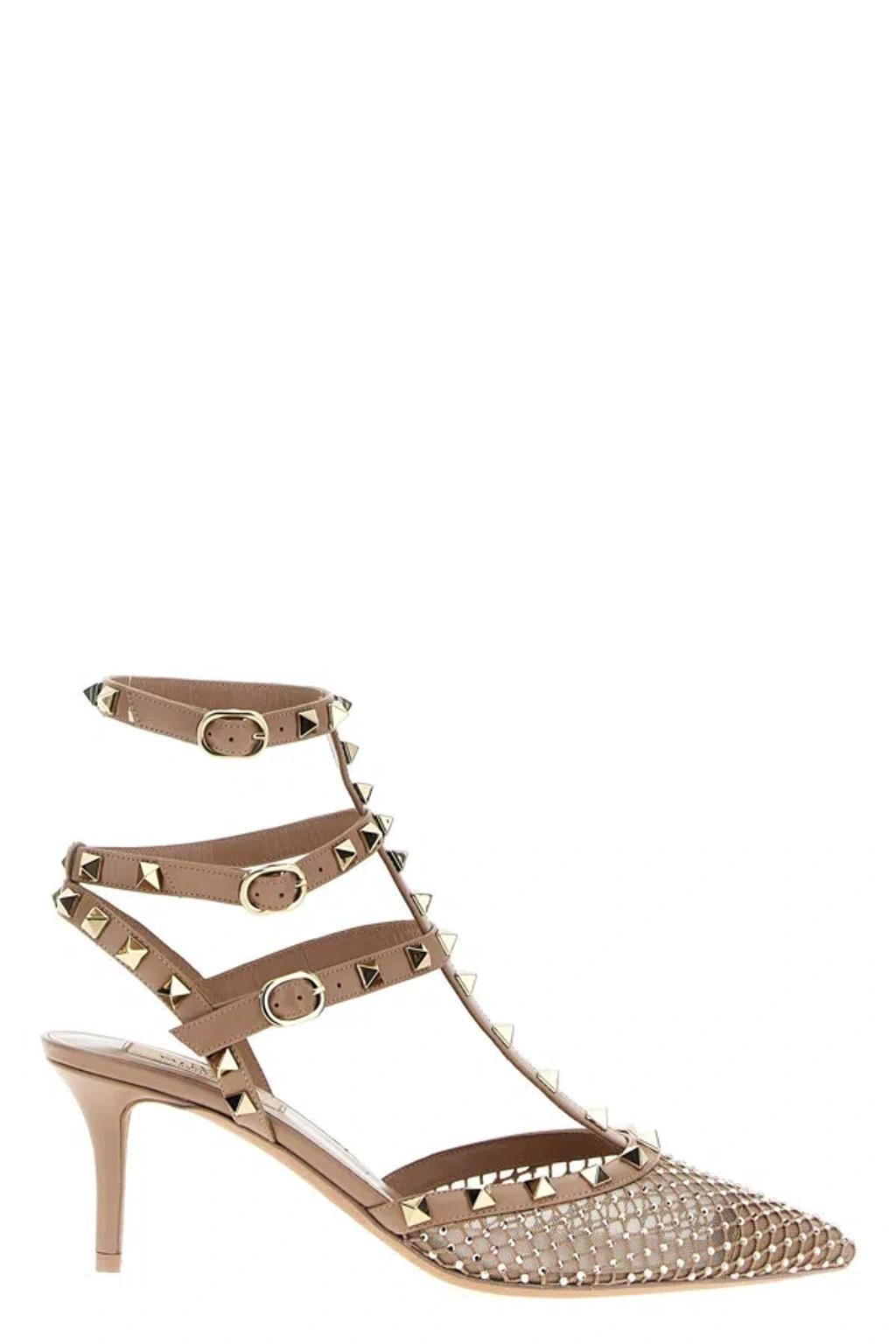 Beige Rockstud Pumps In Cream Product Image