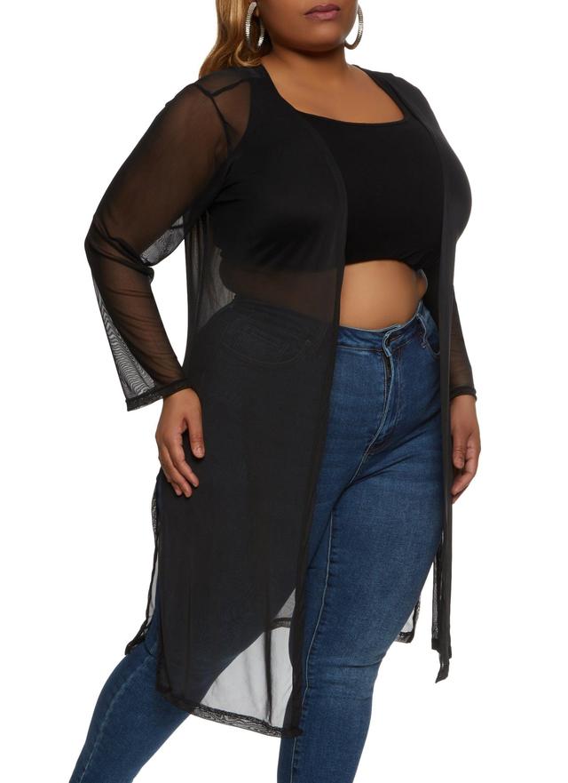 Womens Plus Size Solid Mesh Long Sleeve Duster Product Image