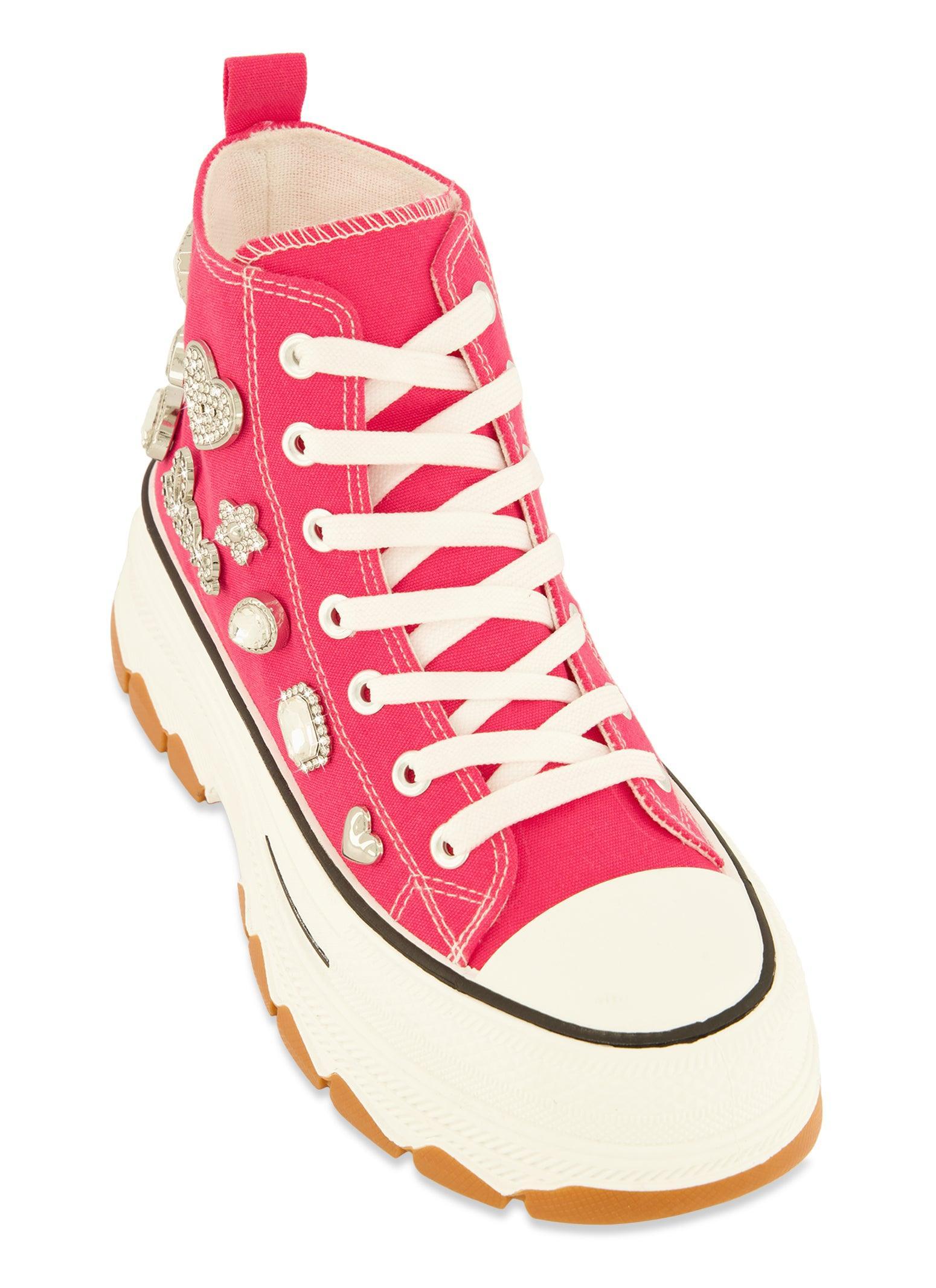 Womens Love Rhinestone Charm Platform High Top Sneakers Product Image