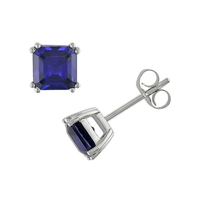 Stella Grace 10k White Gold Lab-Created Sapphire Square Stud Earrings, Womens, Blue Product Image