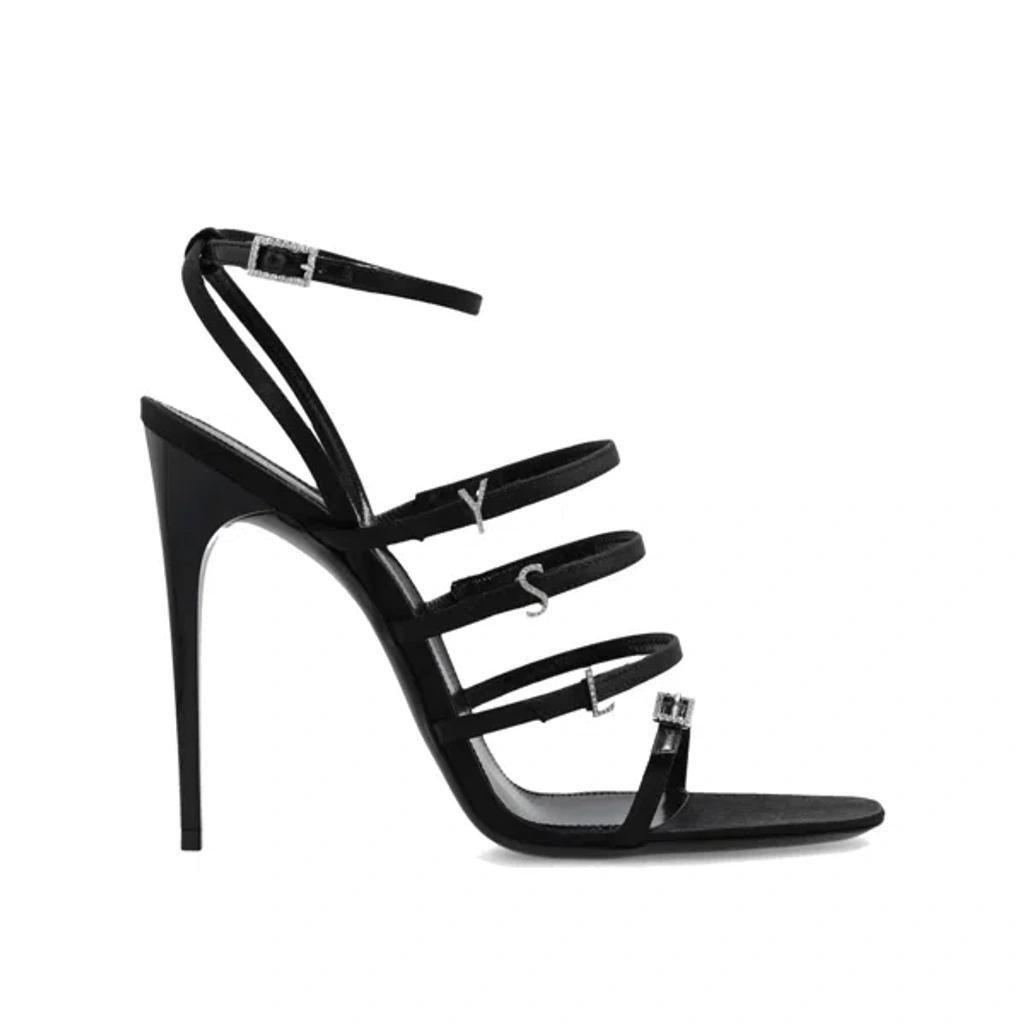 SAINT LAURENT Jerry 110 Crystal-embellished Satin Sandals In Black Product Image