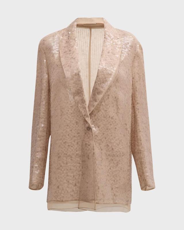 Crispy Silk Single-Breasted Paillette Blazer Jacket Product Image