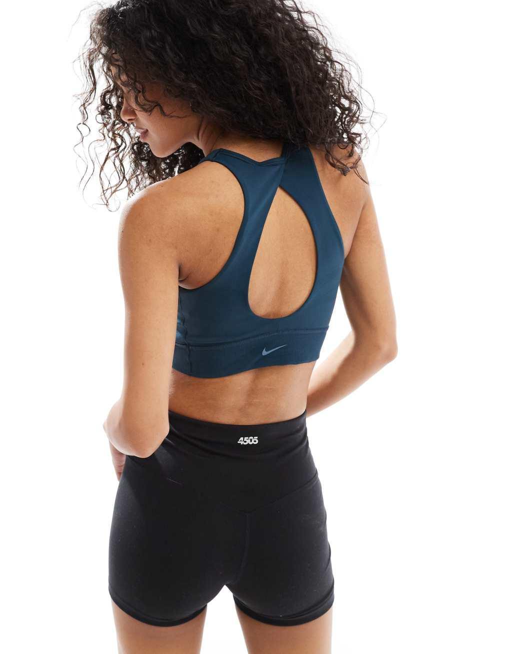 Nike Training One wrapped light support sports bra in navy Product Image