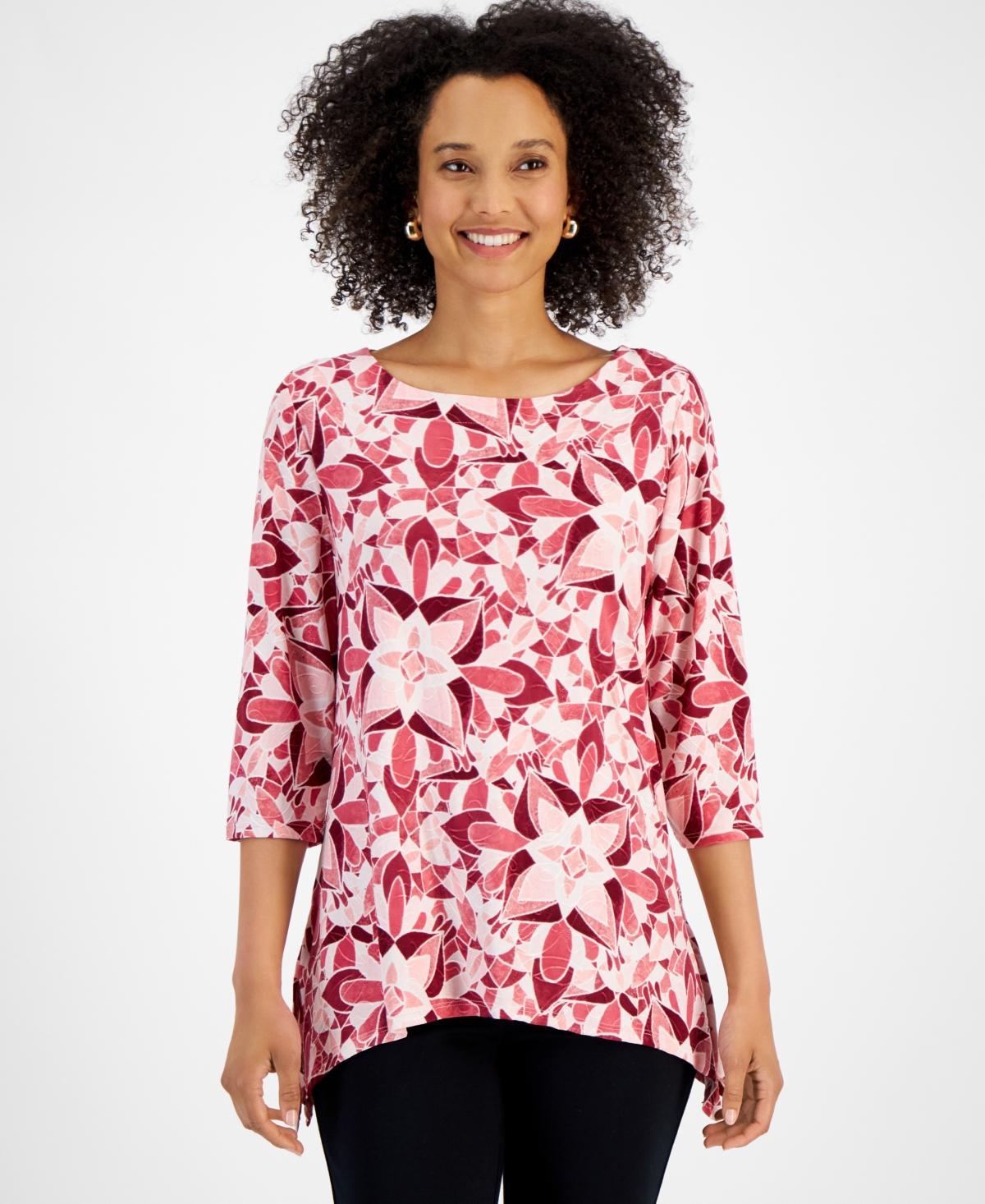 Jm Collection Womens Printed 3/4 Sleeve Jacquard Top, Created for Macys Product Image