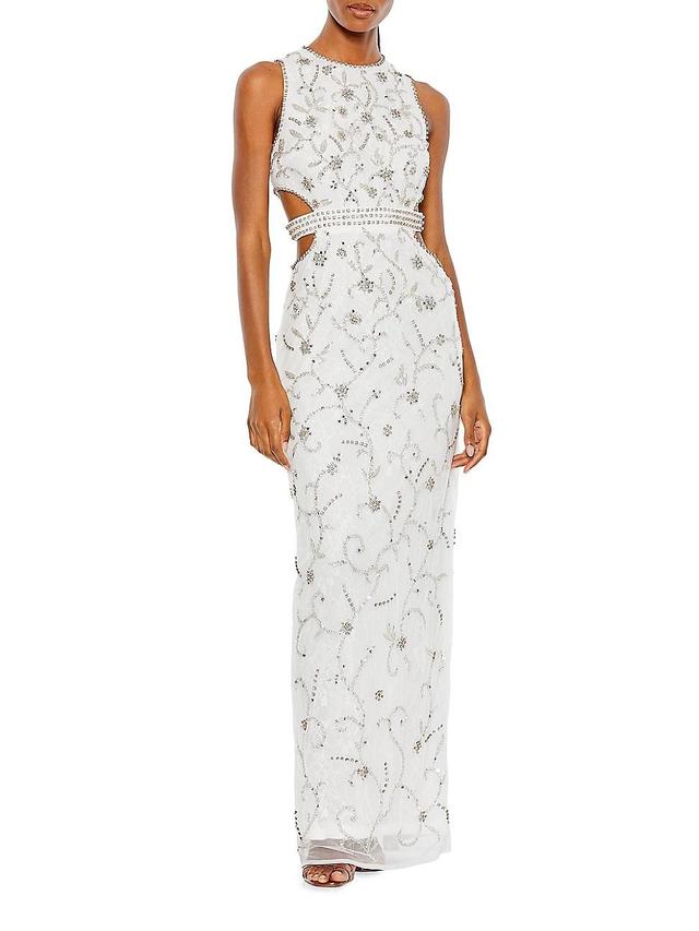 Womens Floral Beaded Column Gown Product Image