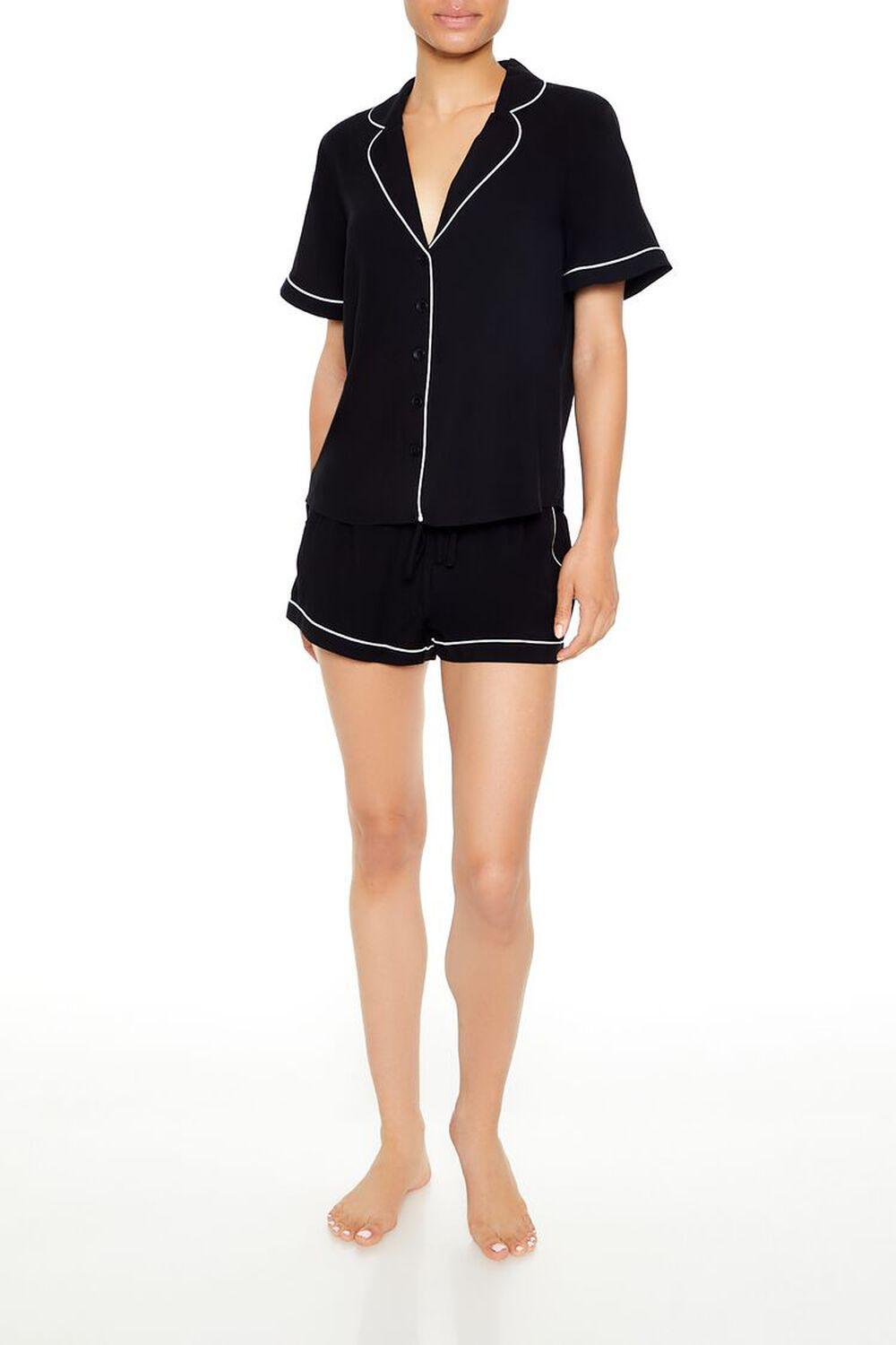 Piped-Trim Shirt & Shorts Pajama Set | Forever 21 Product Image