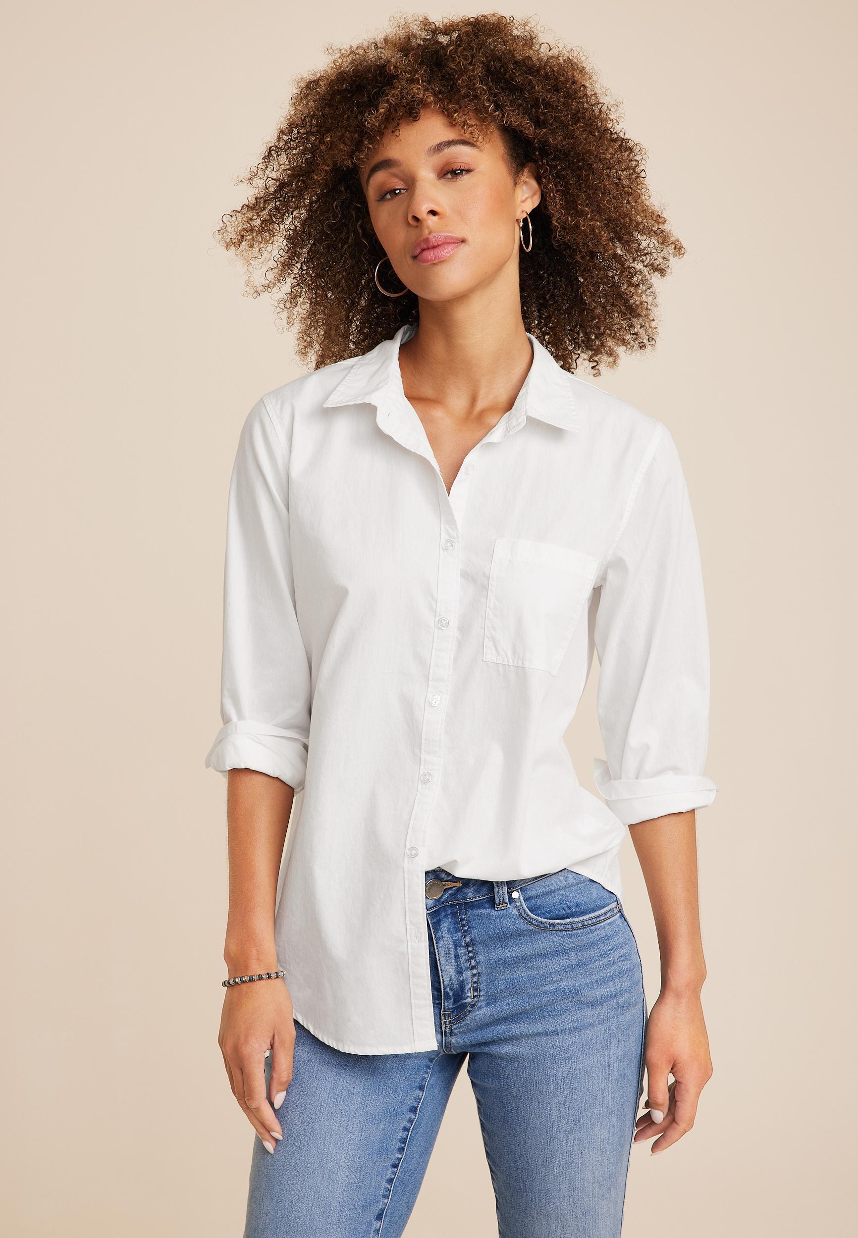 Maurices Women's White Cotton Button Up Shirt - Xx Large Product Image