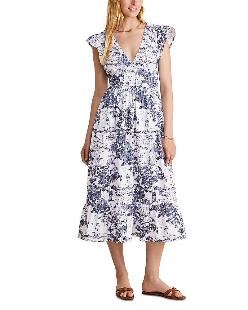 Womens Palm Poplin Flutter Midi-Dress Product Image