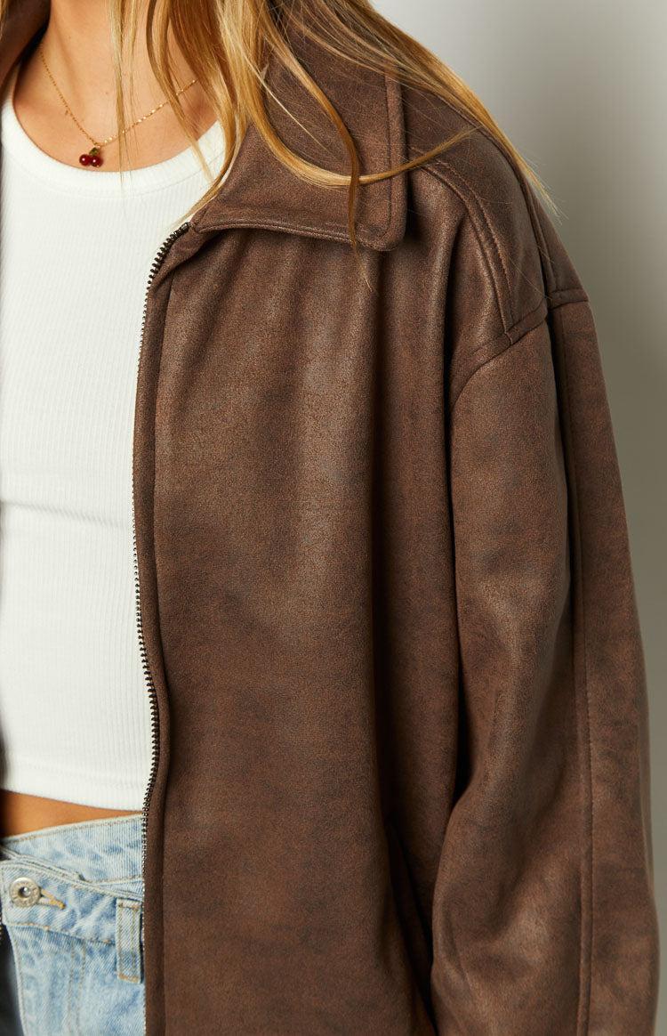 Abbi Brown Faux Suede Bomber Jacket Product Image