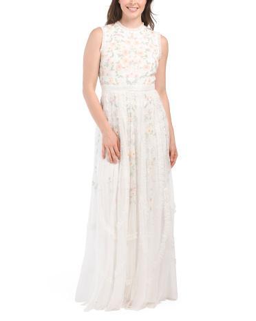 Floral Embroidered Ruffle Detail Gown for Women Product Image