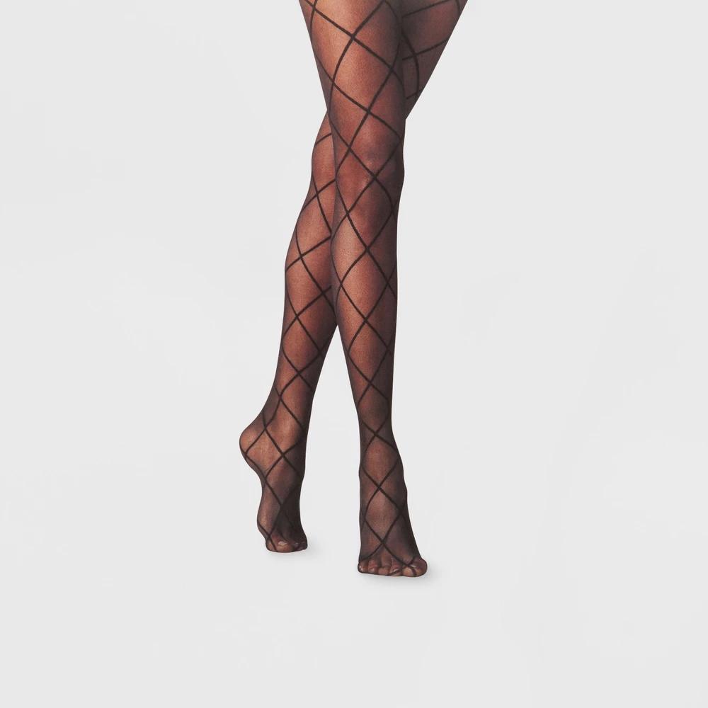 Womens Diamond Shift Sheer Tights - A New Day Black S/M Product Image