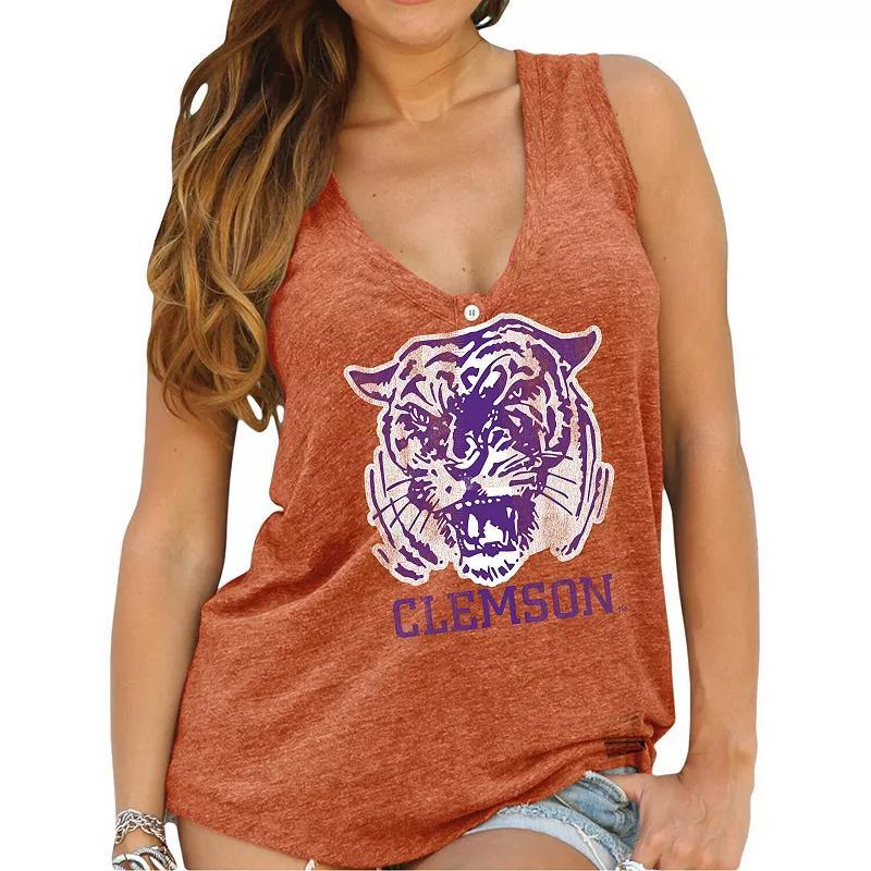 Womens Clemson Tigers Original Retro Brand Relaxed Henley Tank Top, Womens Product Image