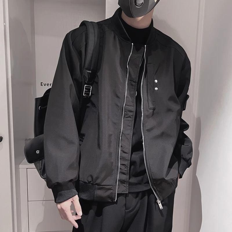 Plain Zip Bomber Jacket Product Image