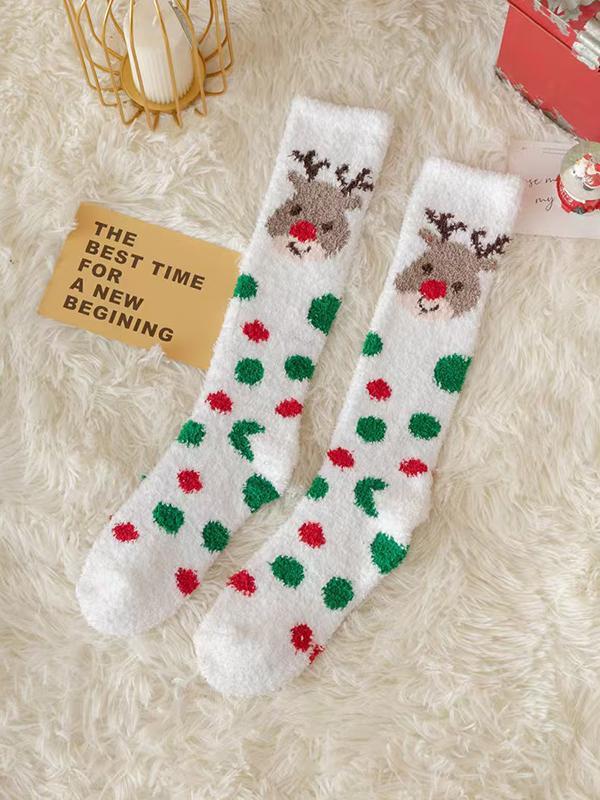 Contrast Color Keep Warm Polka-Dot Velvet Socks Accessories Product Image