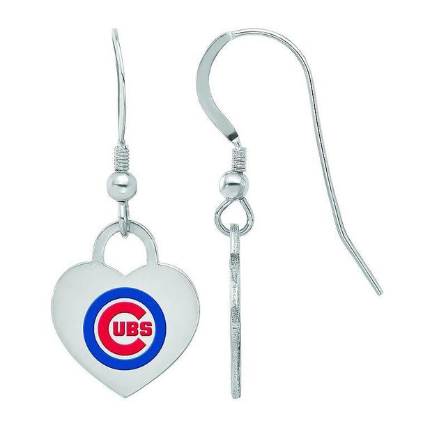 LogoArt Sterling Silver Chicago Cubs Heart Dangle Earrings, Womens Product Image