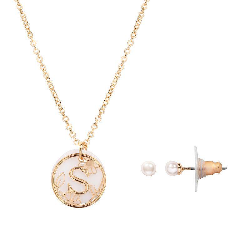 LC Lauren Conrad Initial Necklace & Earring Set, Womens, K Gold Tone Product Image