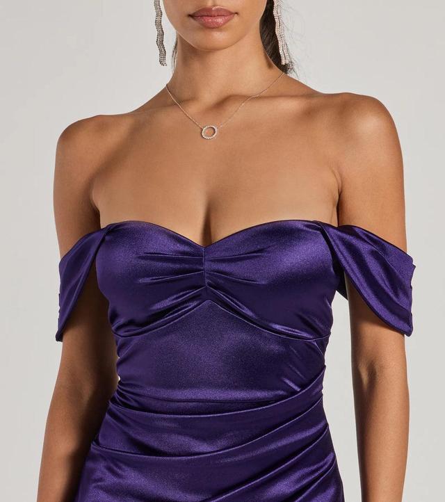 Gaia Satin Off The Shoulder Wrap Midi Dress Product Image