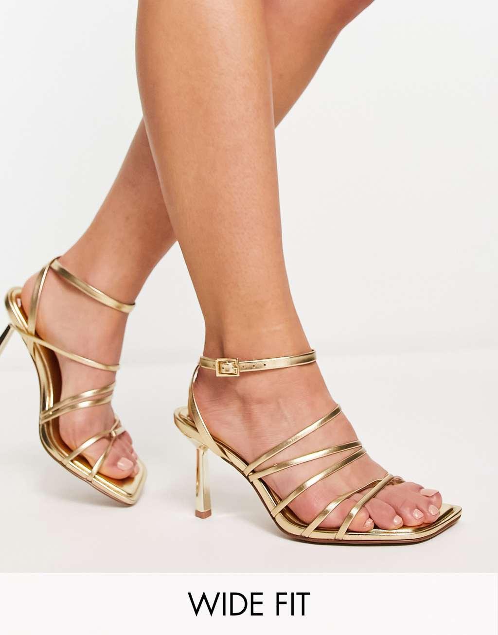 ASOS DESIGN Wide Fit Hamper strappy mid heeled sandals Product Image