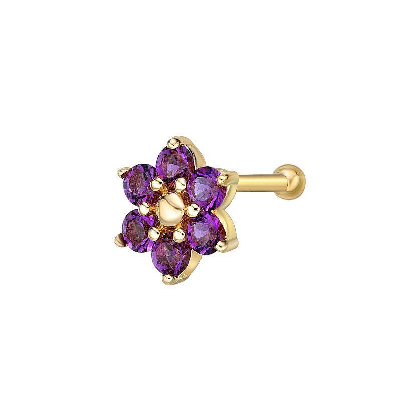 Lila Moon 14k Gold Crystal Accent Flower Nose Ring, Womens, Purple Product Image