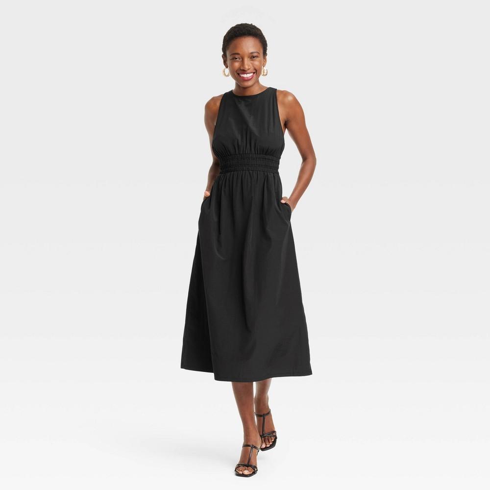 Womens Poplin Cross Back Midi Dress - A New Day Black M Product Image