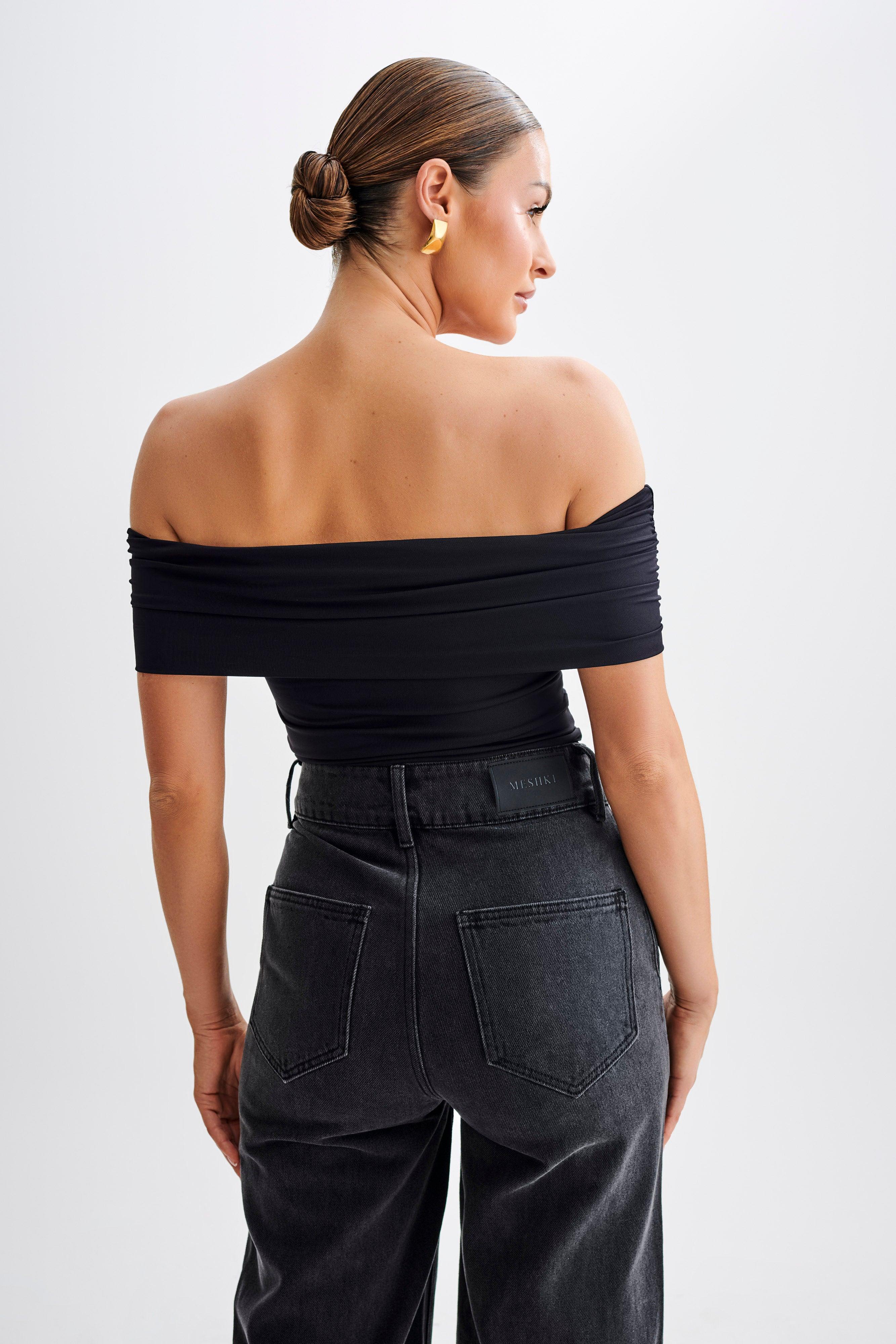 Meena Recycled Nylon Off Shoulder Top - Black Product Image