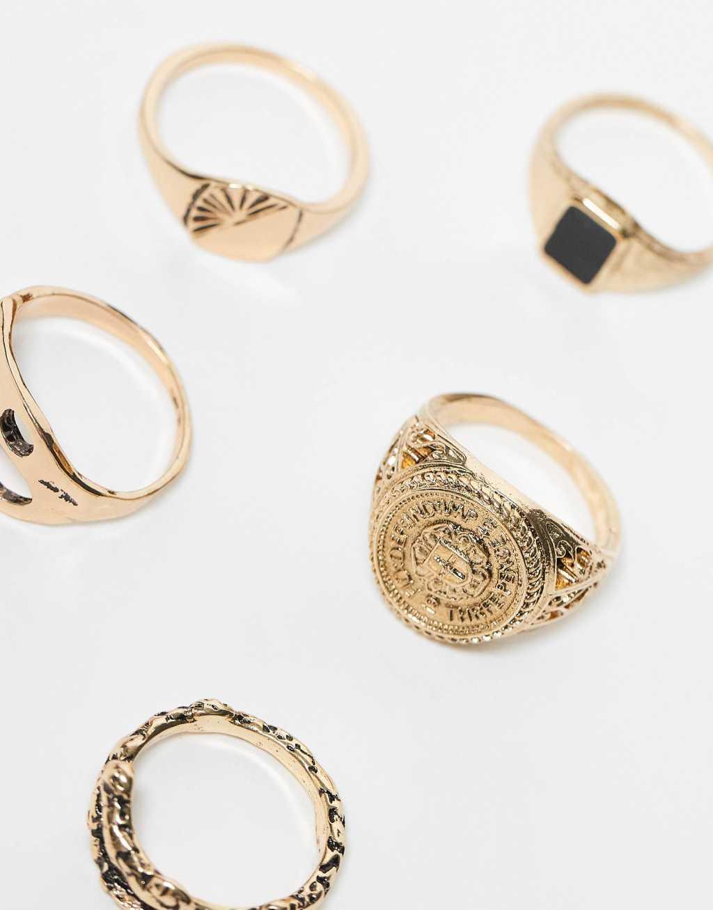 ASOS DESIGN 5 pack ring set in gold tone Product Image