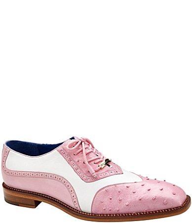 Belvedere Mens Seston Ostrich Quill Leather Colorblock Wingtip Oxfords Product Image