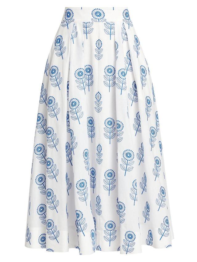 Womens Poppy-Embroidered Cotton Midi-Skirt Product Image