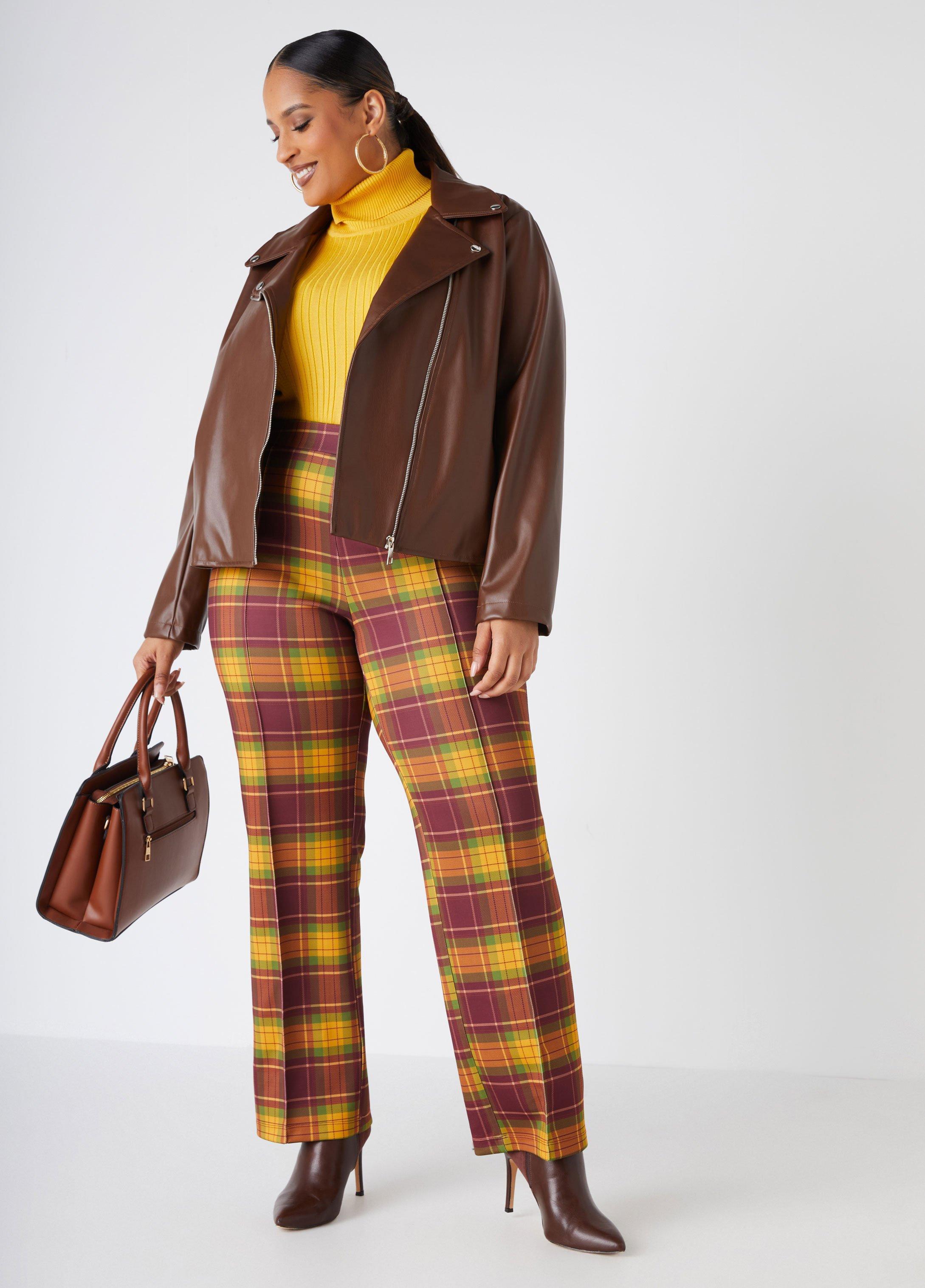 Plus Size Plaid Seamed Straight Leg Pants Ashley Stewart Product Image