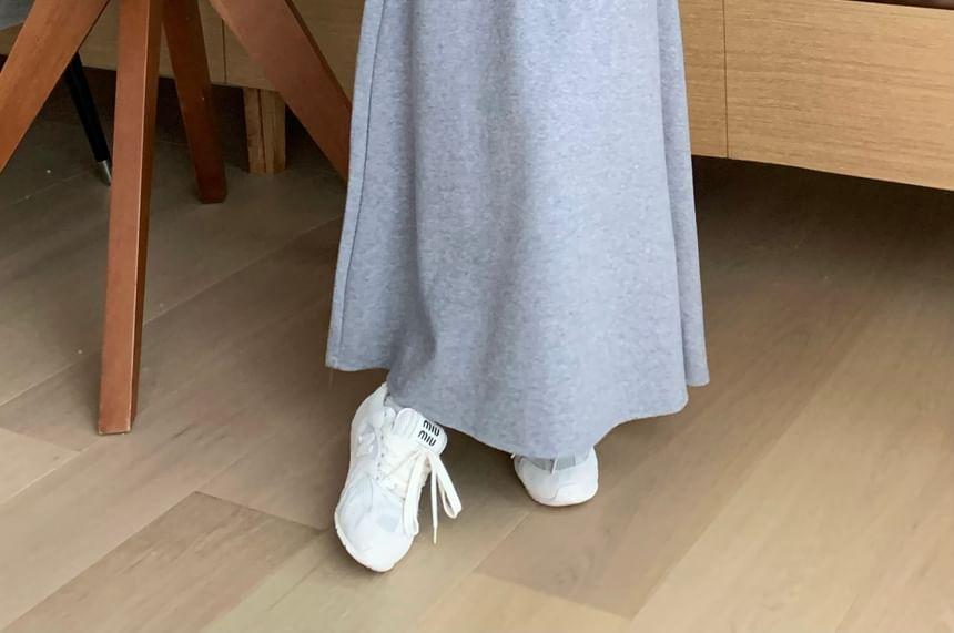 Elastic Waist Plain Midi A-Line Skirt Product Image