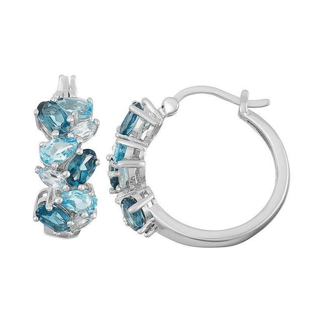 Sterling Silver London, Swiss & Sky Blue Topaz Cluster Hoop Earrings, Womens Product Image