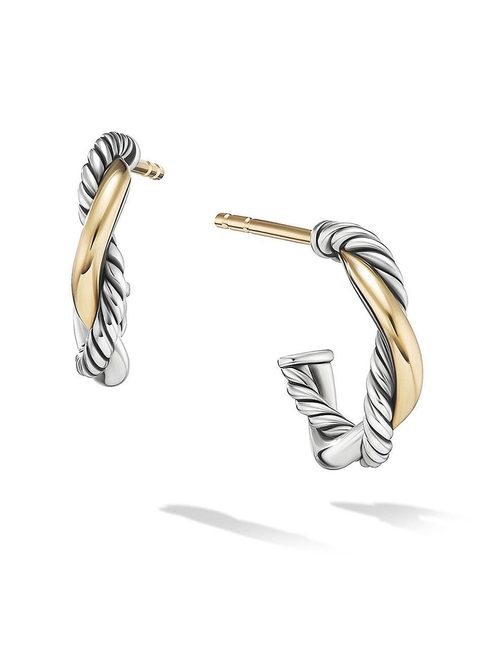 David Yurman Petite Infinity Huggie Hoop Earrings in Sterling Silver with 14K Yellow Gold Product Image