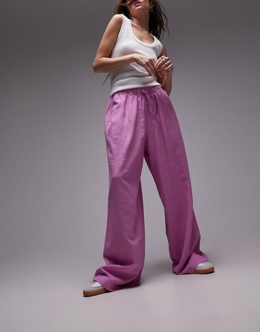 Topshop linen blend balloon pants in pink product image