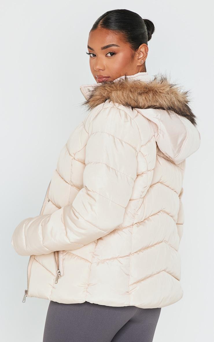 Stone Quilted Mara Faux Fur Hooded Puffer Jacket Product Image