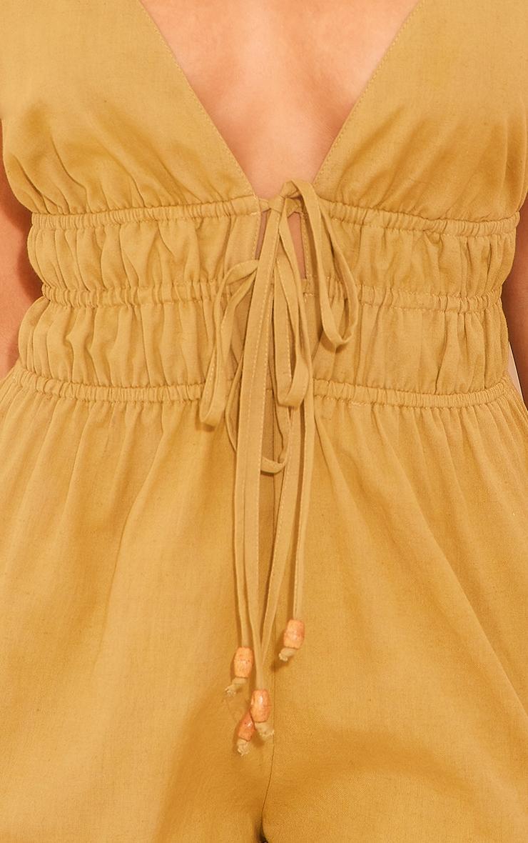 Khaki Linen Look Halter Neck Strappy Romper Product Image